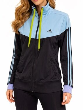 adidas Black & Light Blue Zip Track Jacket large